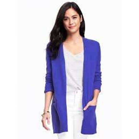 Talbots Sweaters - Talbots‎ Pure Merino Wool Long Cardigan Sweater Royal Blue Open Front - Size M